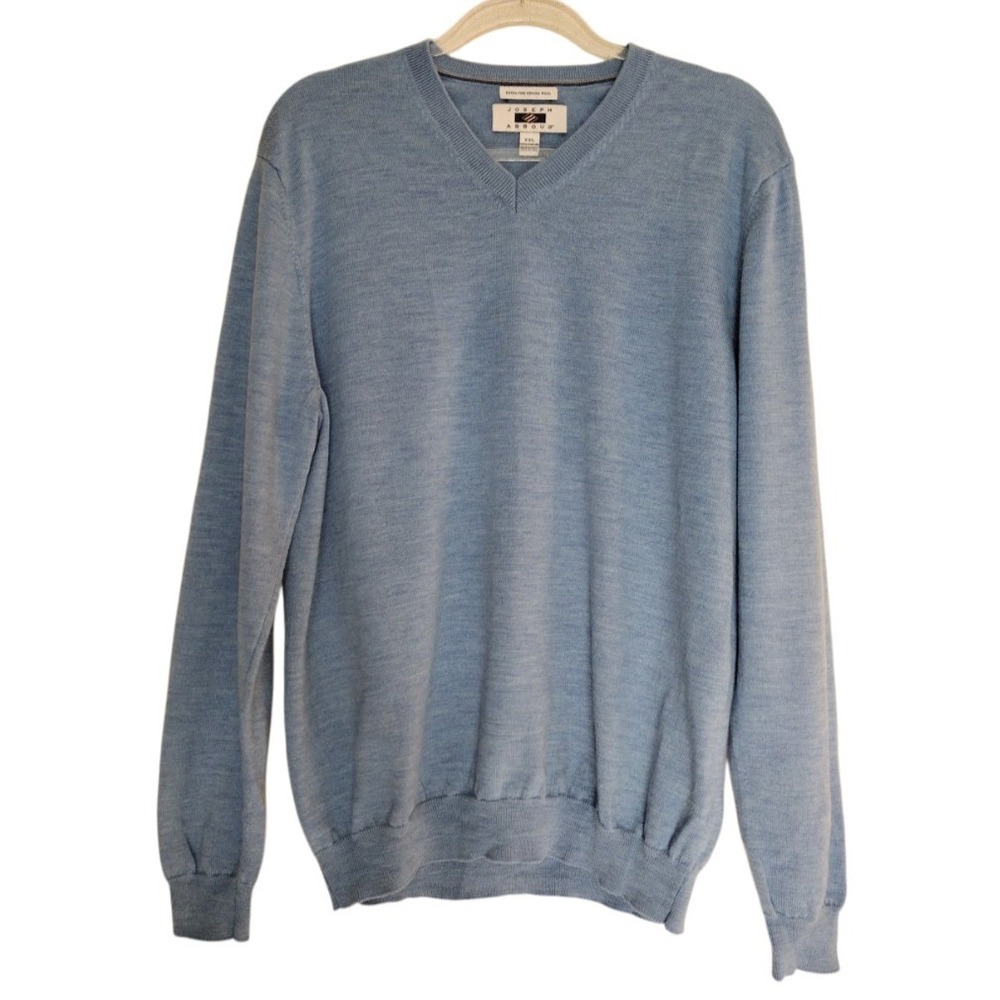 Joseph Abboud Sweater Men's XXL Blue 100% Extra Fine Merino Wool V Neck Y2K